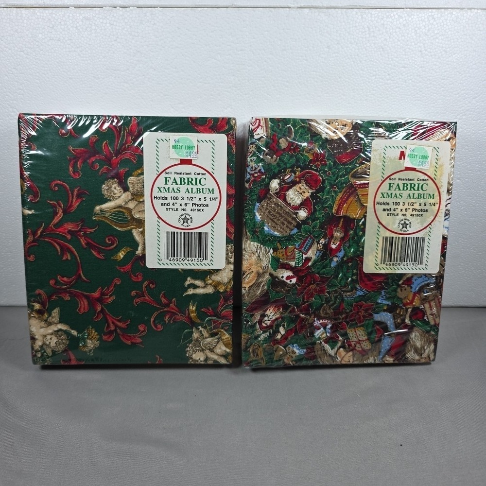 Vintage 1994‎ fabric Christmas Photo Albums, Set Of 2. Sealed New!